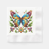 Colorful stained glass butterfly with flowers