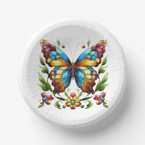 Colorful stained glass butterfly with flowers paper bowls