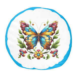 Colorful stained glass butterfly with flowers pouf