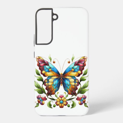 Colorful stained glass butterfly with flowers samsung galaxy s22 case