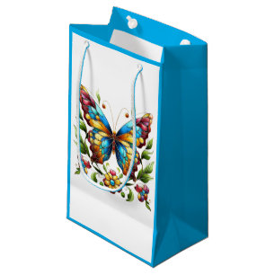 Colorful stained glass butterfly with flowers small gift bag