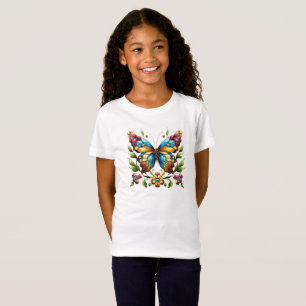Colorful stained glass butterfly with flowers T-Shirt