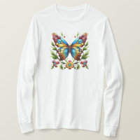 Colorful stained glass butterfly with flowers