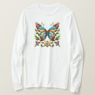 Colorful stained glass butterfly with flowers T-Shirt