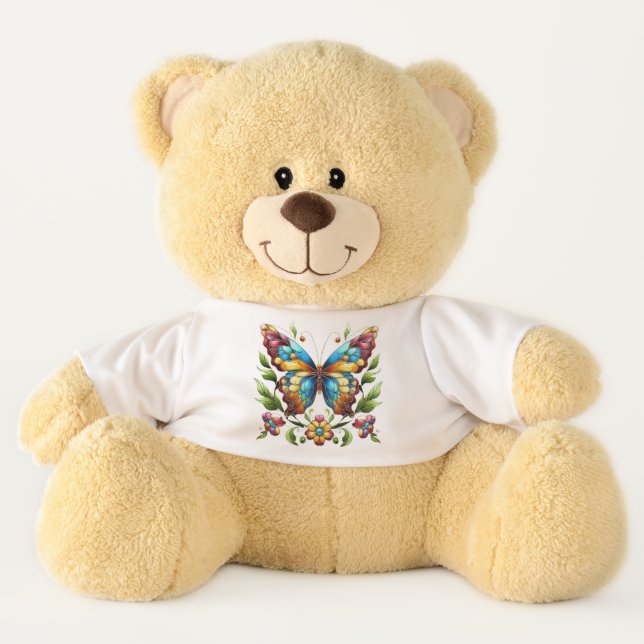 Colorful stained glass butterfly with flowers teddy bear (Front)