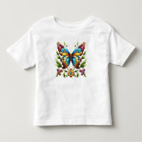 Colorful stained glass butterfly with flowers