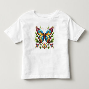 Colorful stained glass butterfly with flowers toddler t-shirt