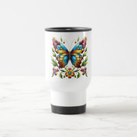 Colorful stained glass butterfly with flowers