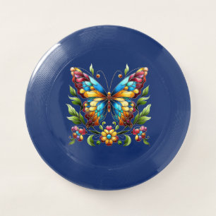 Colorful stained glass butterfly with flowers Wham-O frisbee