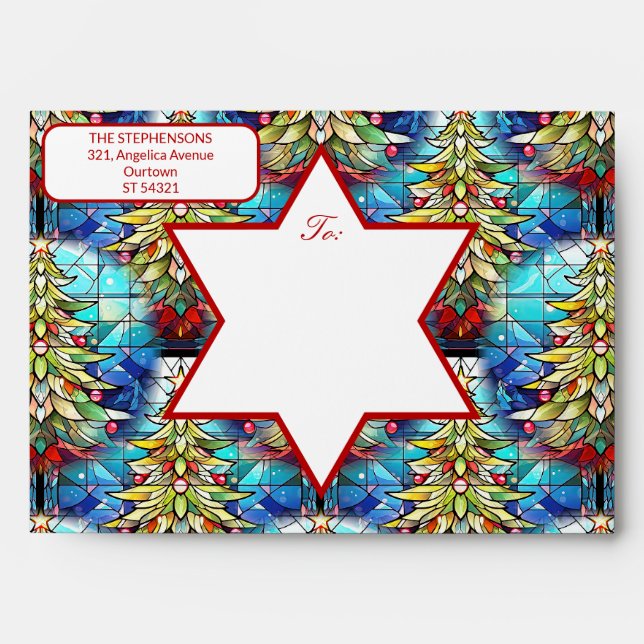 Colorful Stained Glass Christmas Tree Envelope (Front)