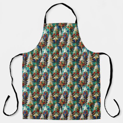 Colorful Stained Glass Christmas Trees Apron