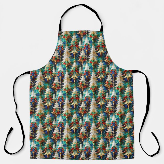 Colorful Stained Glass Christmas Trees Apron (Front)