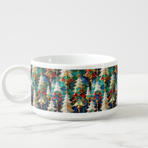 Colorful Stained Glass Christmas Trees Bowl