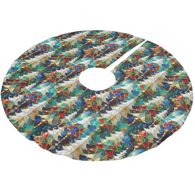 Colorful Stained Glass Christmas Trees Brushed Polyester Tree Skirt (Angled)