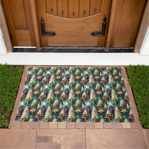 Colorful Stained Glass Christmas Trees Doormat