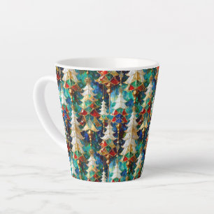 Colorful Stained Glass Christmas Trees Latte Mug