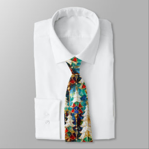 Colorful Stained Glass Christmas Trees Neck Tie