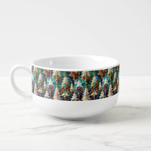 Colorful Stained Glass Christmas Trees Soup Mug