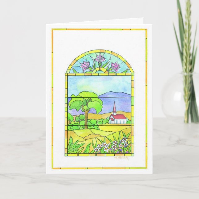Colorful stained glass church customizable card (Front)