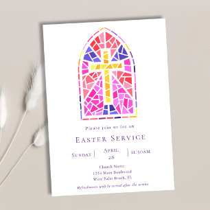 Colorful Stained Glass Cross Church Easter Service Invitation