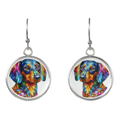 Colorful Stained Glass Dachshund  Earrings