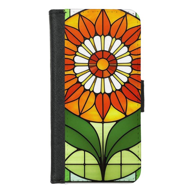 Colorful Stained Glass Depicting Flower iPhone Wallet Case (Front)