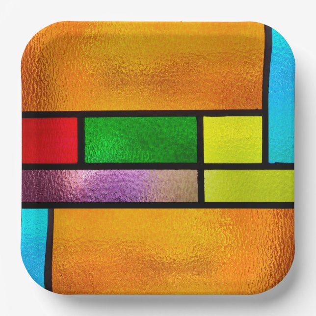 Colorful Stained Glass Design Paper Plates (Front)