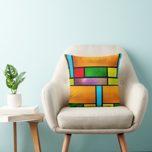 Colorful Stained Glass Design Throw Pillow