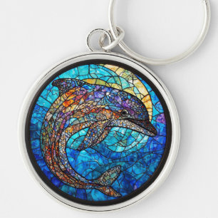 Colorful Stained Glass Dolphin Design Keychain