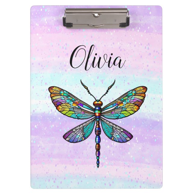 Colorful Stained Glass Dragonfly Wings Clipboard (Front)