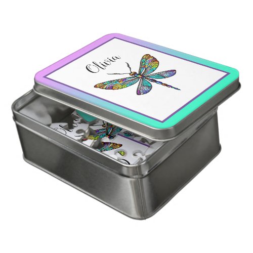 Colorful Stained Glass Dragonfly Wings Jigsaw Puzzle