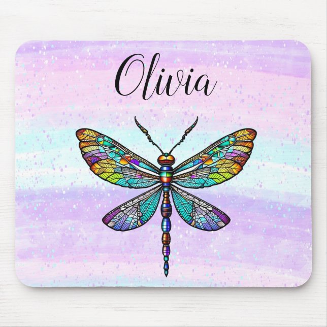 Colorful Stained Glass Dragonfly Wings Mouse Pad (Front)