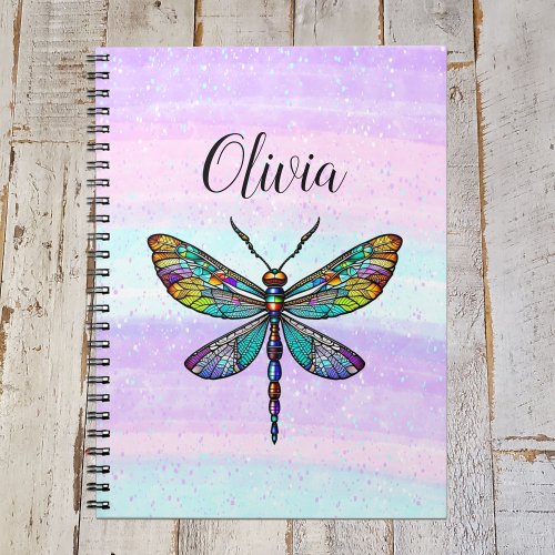 Colorful Stained Glass Dragonfly Wings Notebook