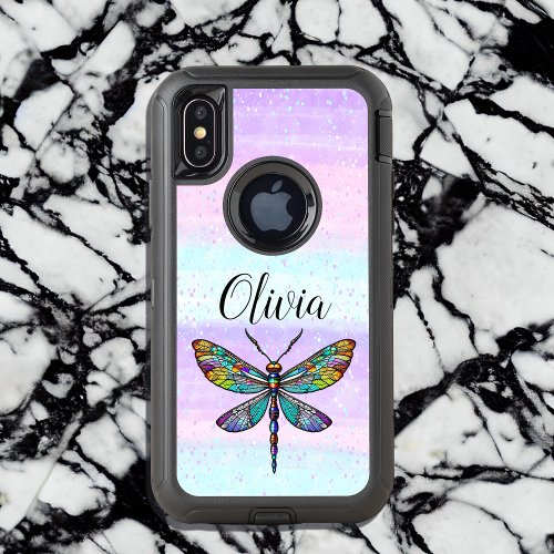 Colorful Stained Glass Dragonfly Wings OtterBox Defender iPhone X Case