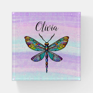 Colorful Stained Glass Dragonfly Wings Paperweight