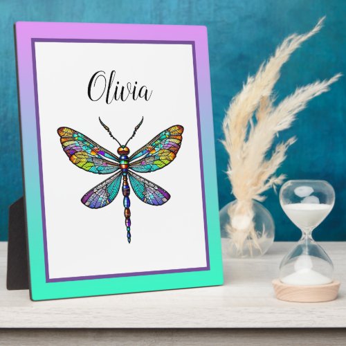 Colorful Stained Glass Dragonfly Wings Plaque
