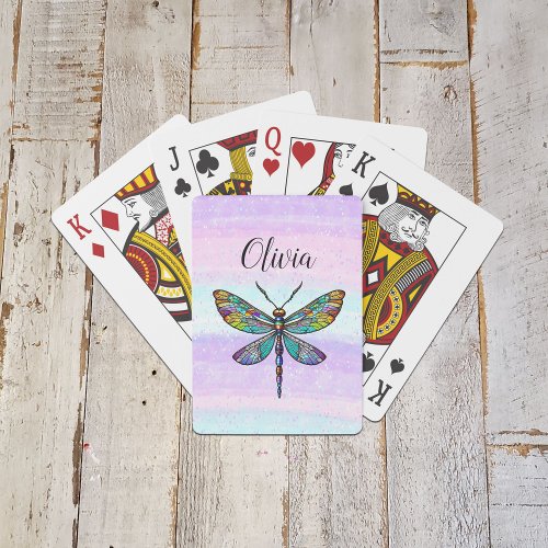 Colorful Stained Glass Dragonfly Wings Poker Cards