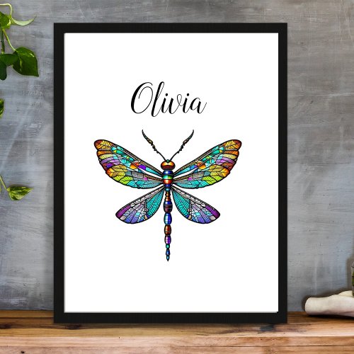 Colorful Stained Glass Dragonfly Wings Poster
