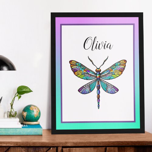 Colorful Stained Glass Dragonfly Wings Poster