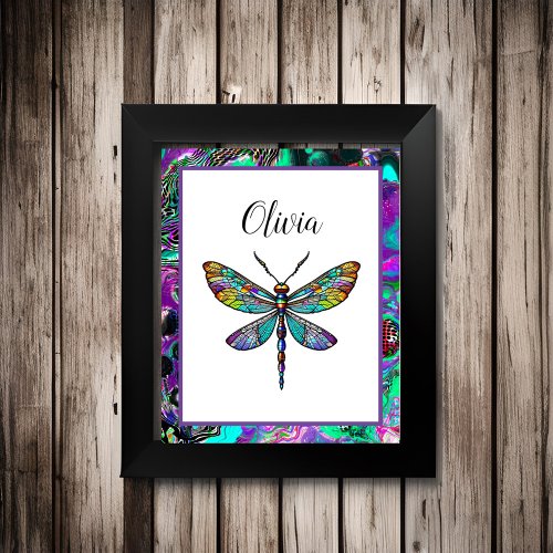 Colorful Stained Glass Dragonfly Wings Poster