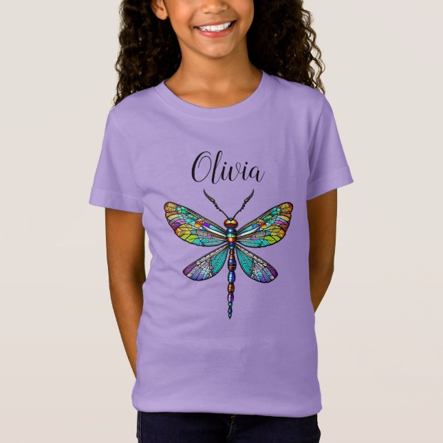 Colorful Stained Glass Dragonfly Wings T-Shirt (Front)
