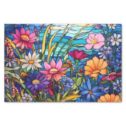 Colorful Stained Glass Effect Flowers Decoupage Tissue Paper