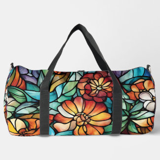 Colorful Stained Glass Floral Accessory Pouch Duffle Bag