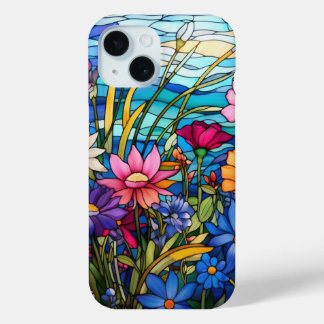 Colorful Stained Glass Floral Art for Nature Lover iPhone 15 Case