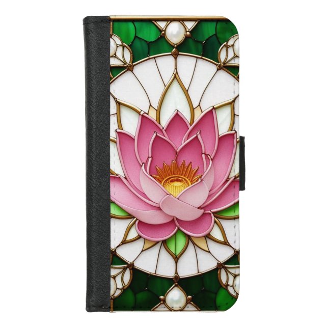 Colorful Stained Glass Floral Design iPhone Wallet Case (Front)