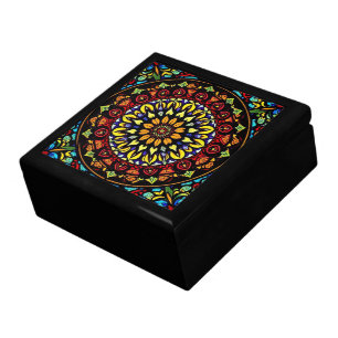 Colorful Stained Glass Floral Mandala Artwork Gift Box