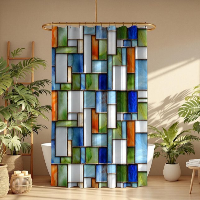 Colorful stained glass geometric pattern shower curtain (Creator Uploaded)