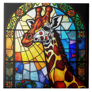 Colorful Stained Glass Giraffe Animal Artwork Ceramic Tile