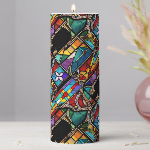 Colorful Stained Glass Inspired Pattern Pillar Candle