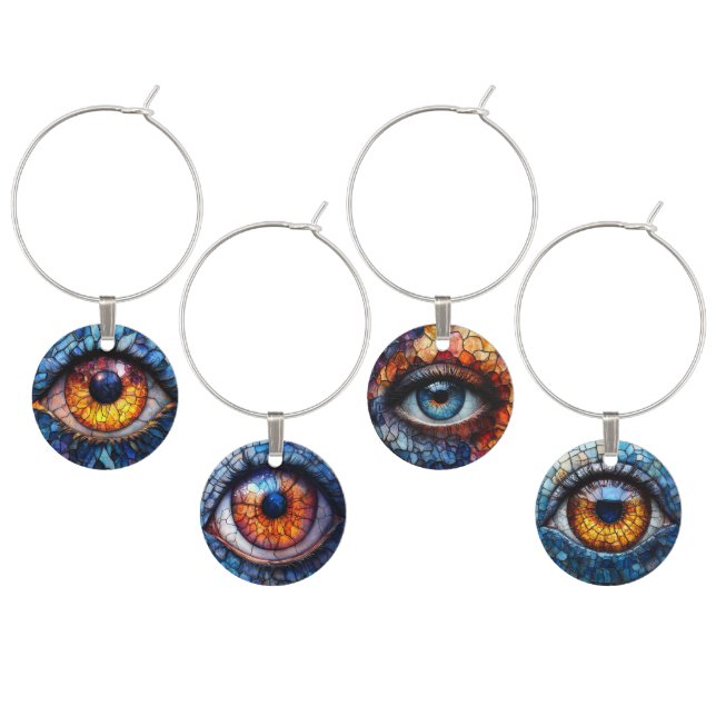 COLORFUL STAINED GLASS LOOK HALLOWEEN EYE BALL WINE CHARM (Staggered)